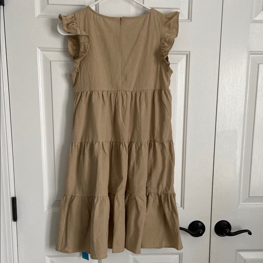 NWT Khaki Flutter Sleeve Paneled Skirt Mini Dress - Picture 4 of 7